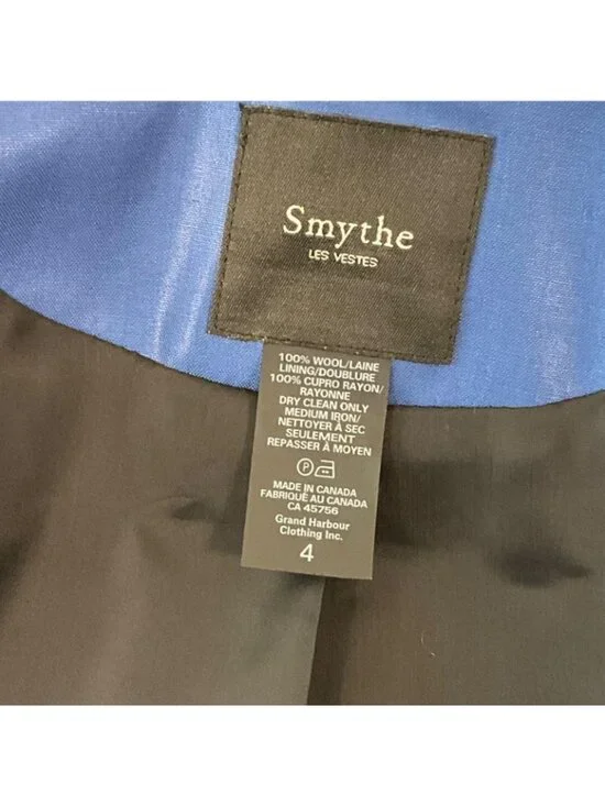 Smythe Hutton Blazer Womens 4 Blue Wool Shawl Lapel Tuxedo One Button Jacket - Picture 9 of 13